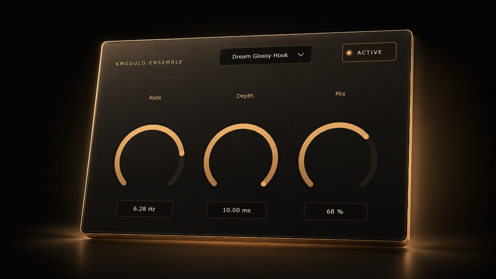 KMODULO ENSEMBLE chorus plugin interface showing rate, depth, and mix controls