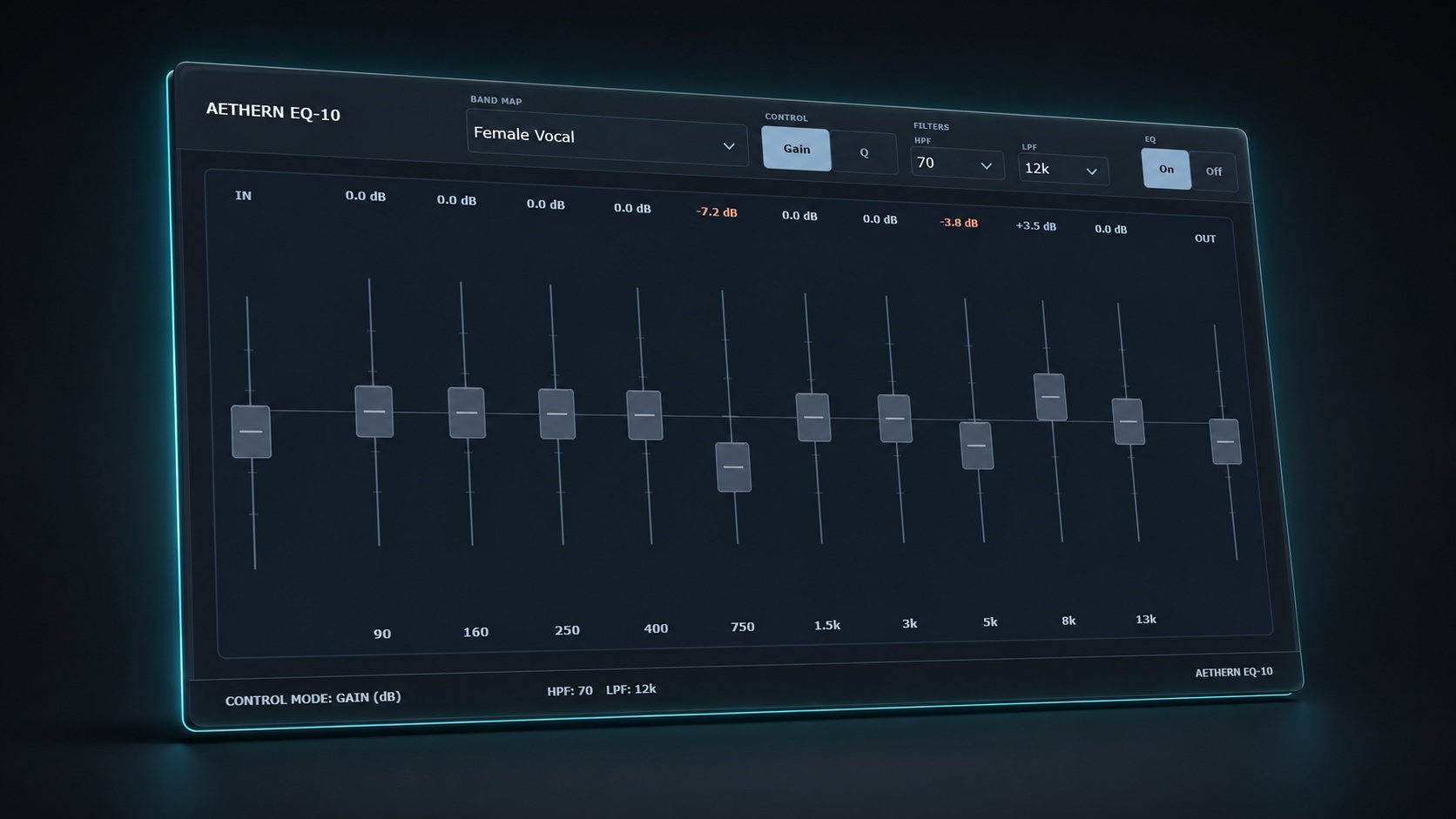 AETHERN EQ-10 graphic EQ plugin interface showing multi-band controls